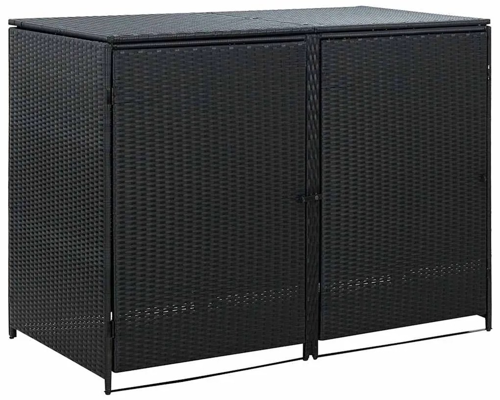 vidaXL fekete rattan dupla tároló gurulós kukához 148 x 80 x 111 cm