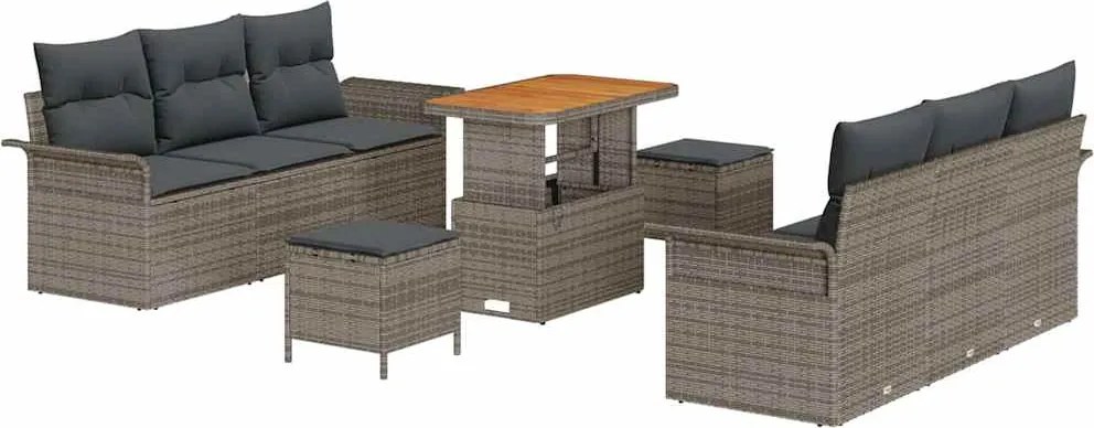 vidaXL Kerti Kanapé Szett párnával tárolóval párnával 9 pcs Szürke