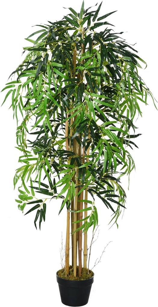 Outsunny 150 cm Magas Műanyag Bambusz Növény Cserépben - Realisztikus Dekoratív Műnövény Otthonra, Kertbe, Irodába Ø18x150 cm Zöld | Aosom