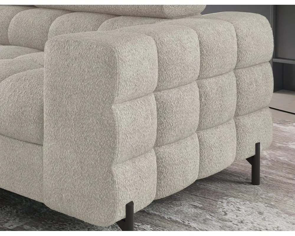 Krémszínű buklé kinyitható-tárolóhelyes sarokkanapé (bal oldali-L alakú) Ferucce – ELTAP