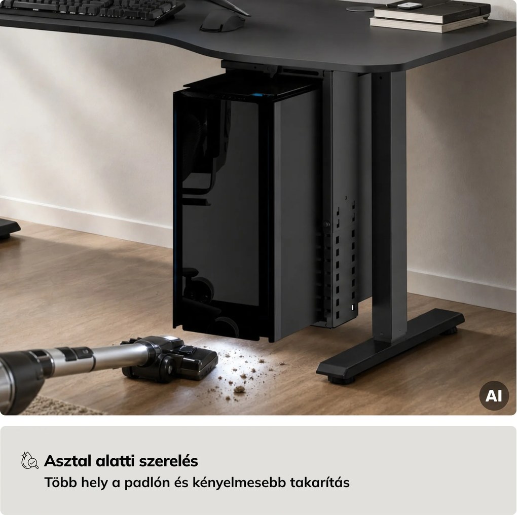 Számítógép tartó az íróasztal alá, állítható, fém, fekete: PC HOLDER