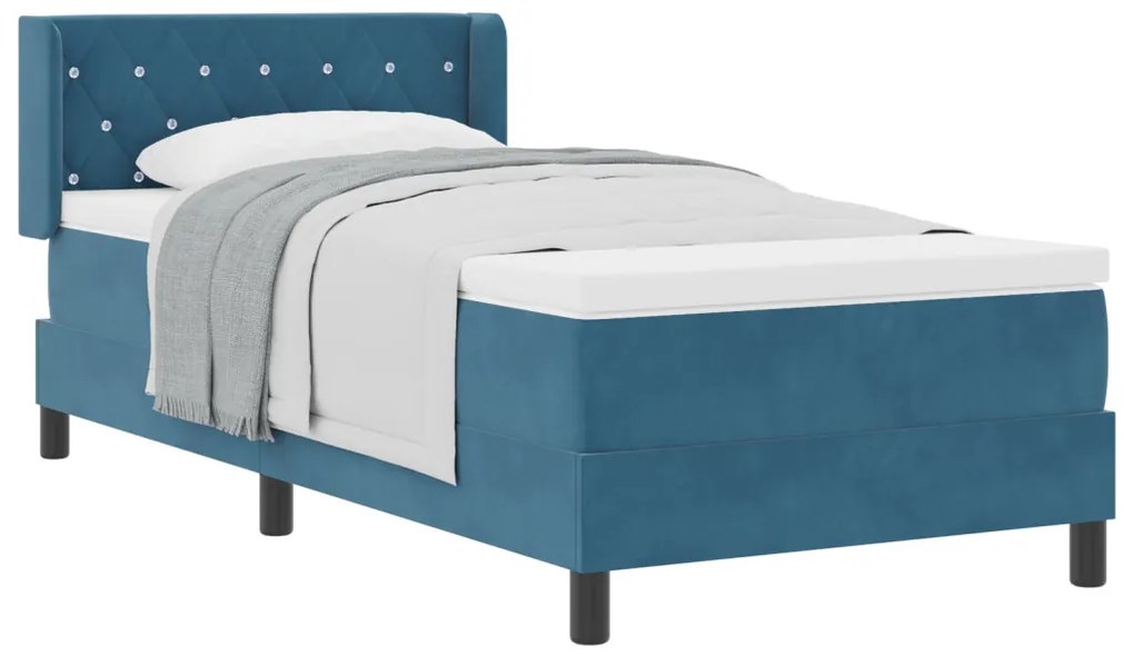 Boxspring Ágy Matrac nélkül Sötétkék 90x190 cm Bársony
