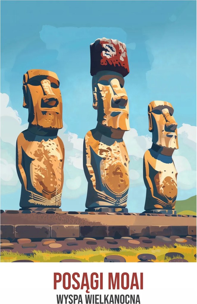 Poszter 53x81cm Moai szobrok