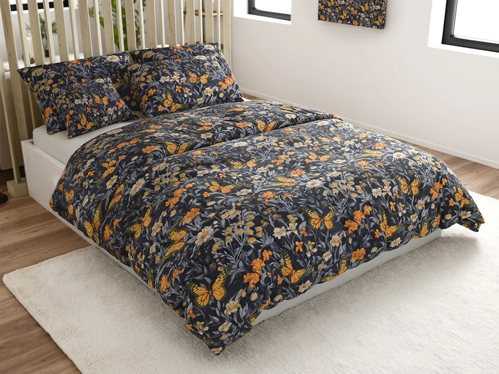 Mikroszálas ágyneműhuzat BUTTERFLY GARDEN kék-szürke Ágyneműhuzat mérete: 70 x 90 cm | 140 x 200 cm