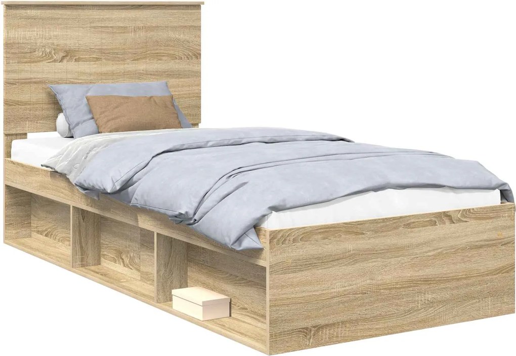 vidaXL Ágykeret fejtámlával Sonoma tölgy 90 x 190 cm Tömör fenyőfa