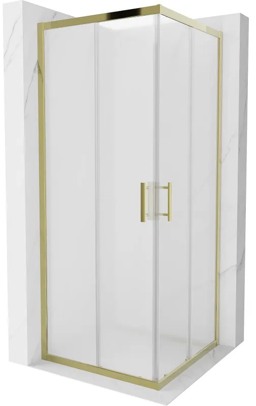 Mexen Rio, szögletes zuhany tolóajtóval 80 (ajtó) x 80 (ajtó) x 190 cm, 5 mm matt üveg, arany profil, 860-080-080-50-30