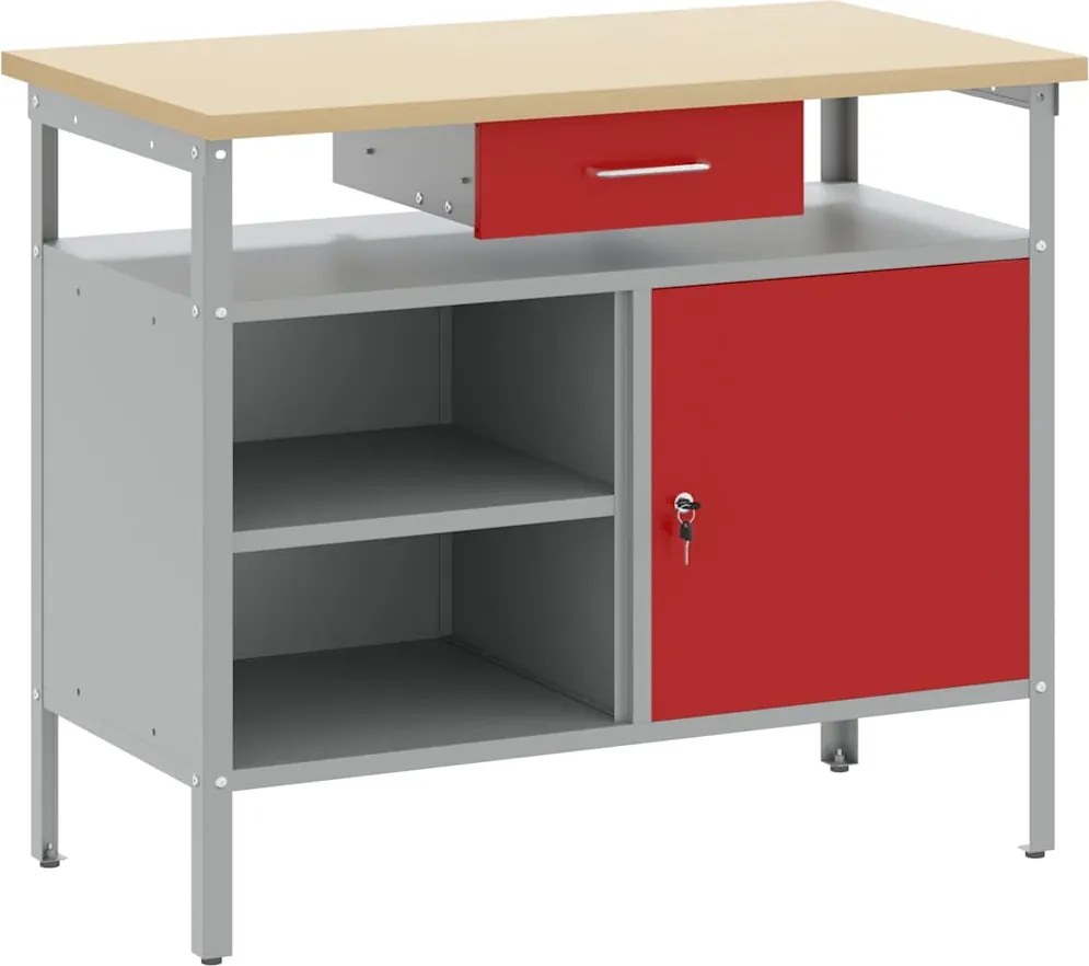 vidaXL Munkapad Piros és Szürke 100 x 55 x 85 cm Műszaki fa és acél