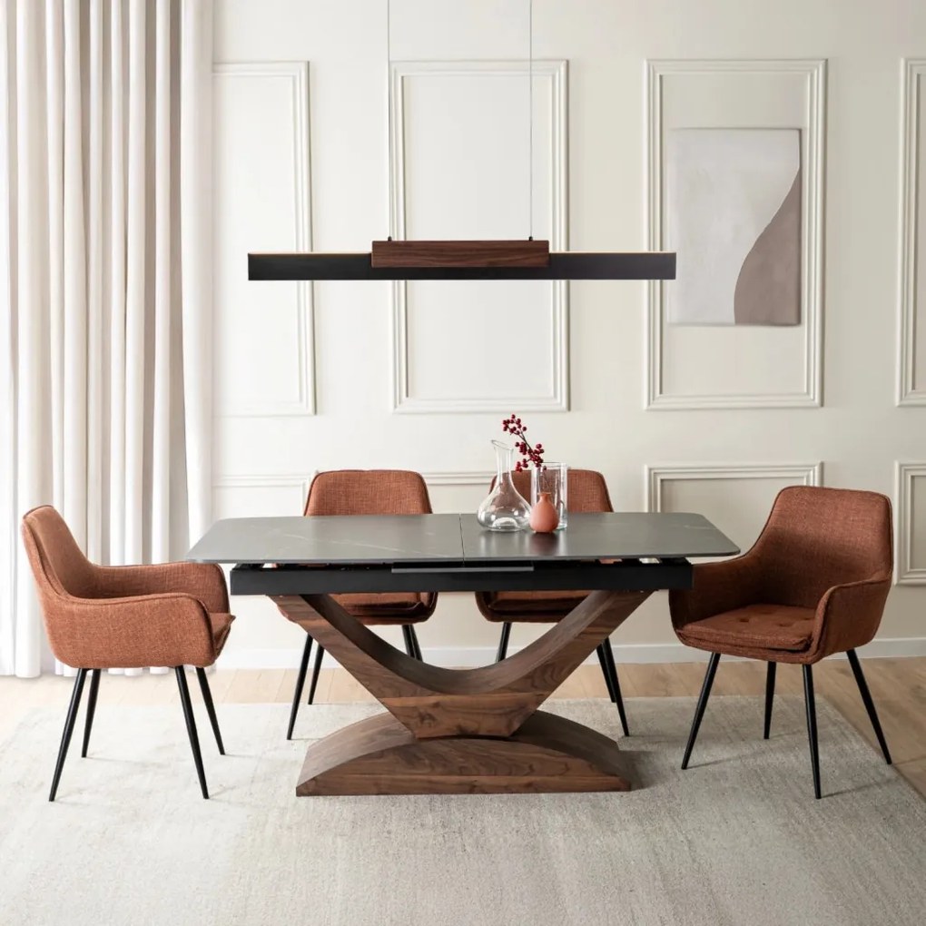 Stół ALICANTE Ceramiczny Rozkładany 160-200 cm Czarny márvány/Orzech