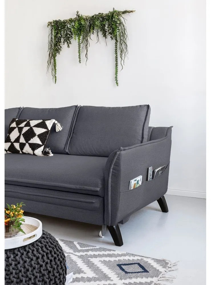 Charming Charlie antracit kinyitható sarokkanapé, bal oldali - Miuform