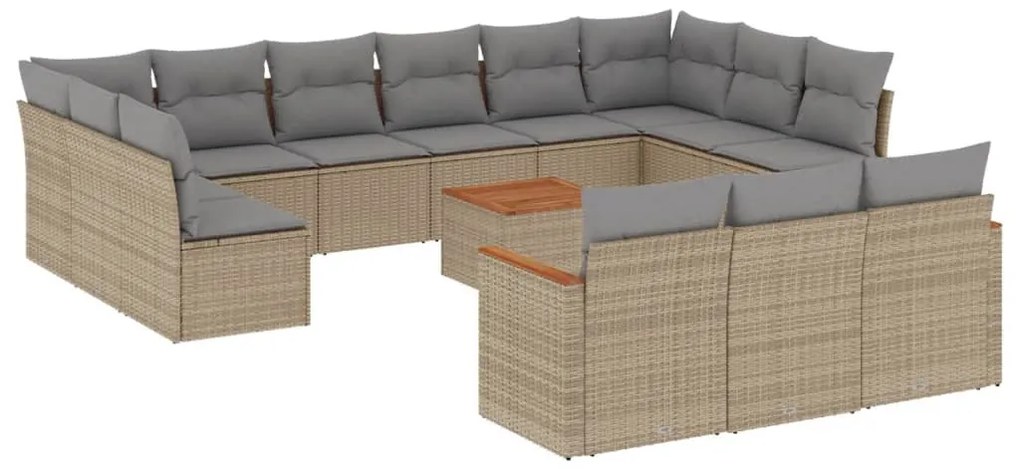 14 részes bézs polyrattan kerti ülőgarnitúra párnával