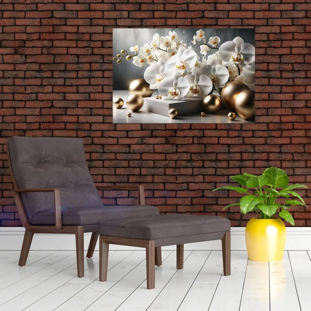 Kép - Orchidea és aranygolyók (90x60 cm)
