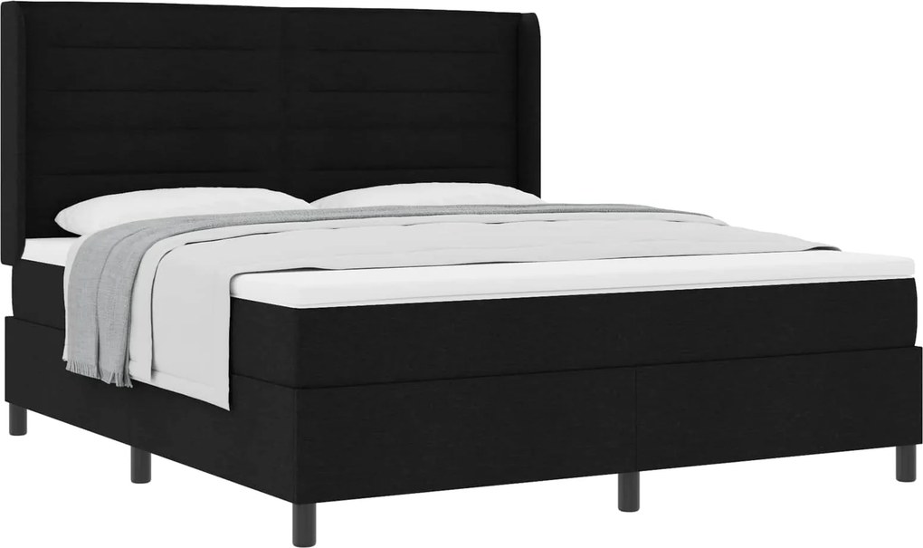 vidaXL Boxrugós ágy matracmal fejtámlával Fekete 180 x 200 cm szövet