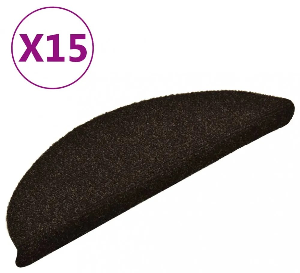 15 db sötétbarna tűlyukasztott öntapadó lépcsőszőnyeg 56x17x3cm