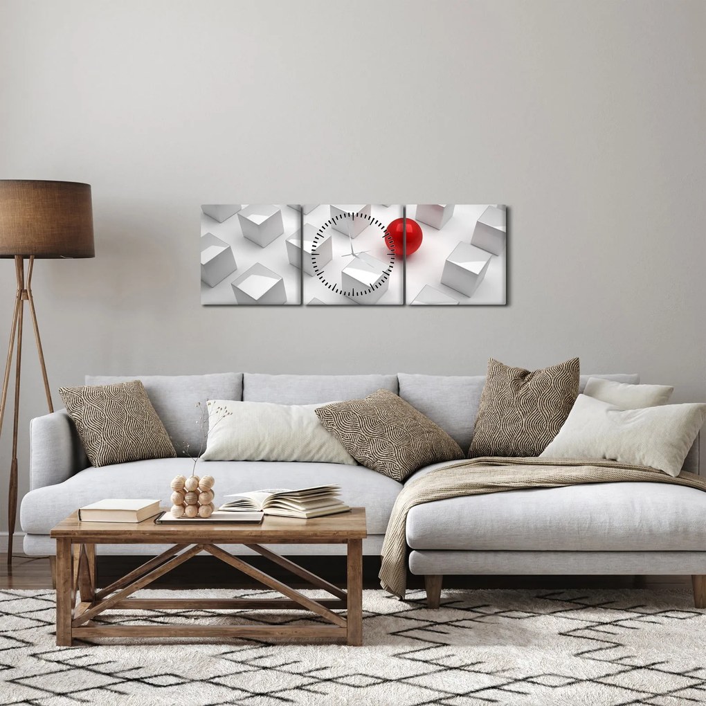 Absztrakciós kép - kocka gömbökkel (órával) (90x30 cm)