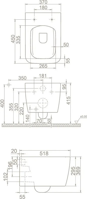 CeraStyle HERA fali WC - MATT BÉZS - BEÉPÍTETT bidé funkcióval - perem nélküli