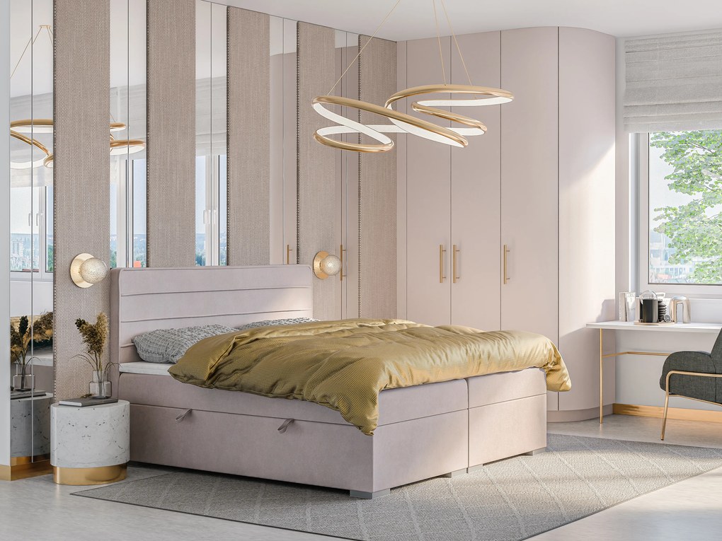 Franciaágy Boxspring 200 cm Benio  (világos lila) (matraccal és tárolóhellyel). Akció -17%. 1054511