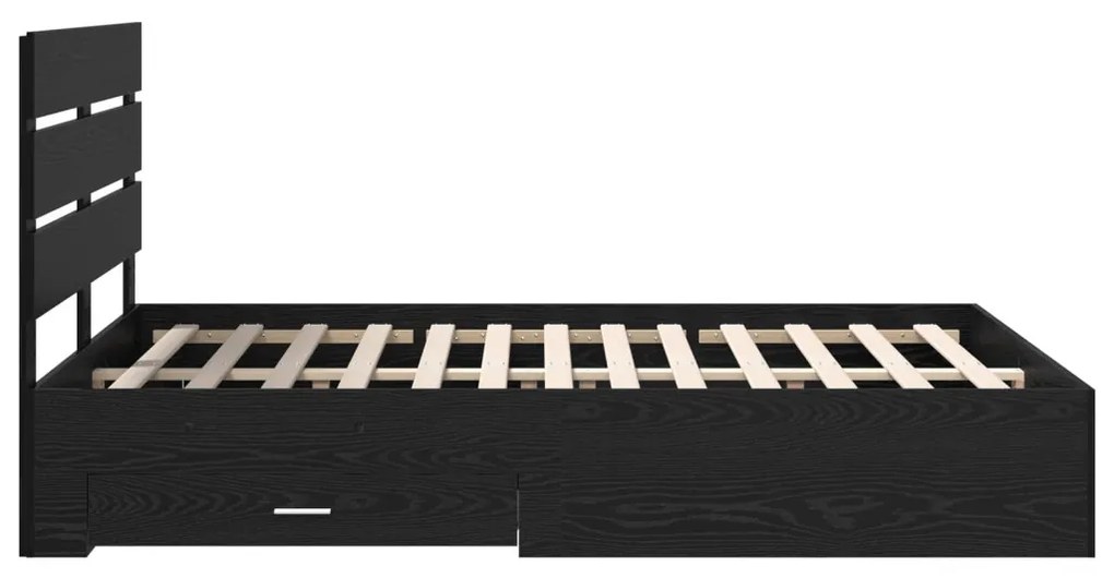 vidaXL Ágykeret fiókkal fejtámlával Fekete tölgy 160 x 200 cm Faanyag