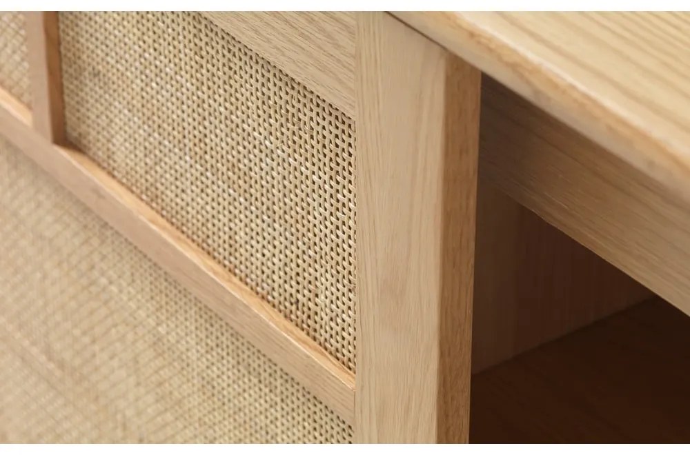 Natúr színű alacsony komód tolóajtóval, tölgyfa dekorral 180x80 cm Barrali – Unique Furniture