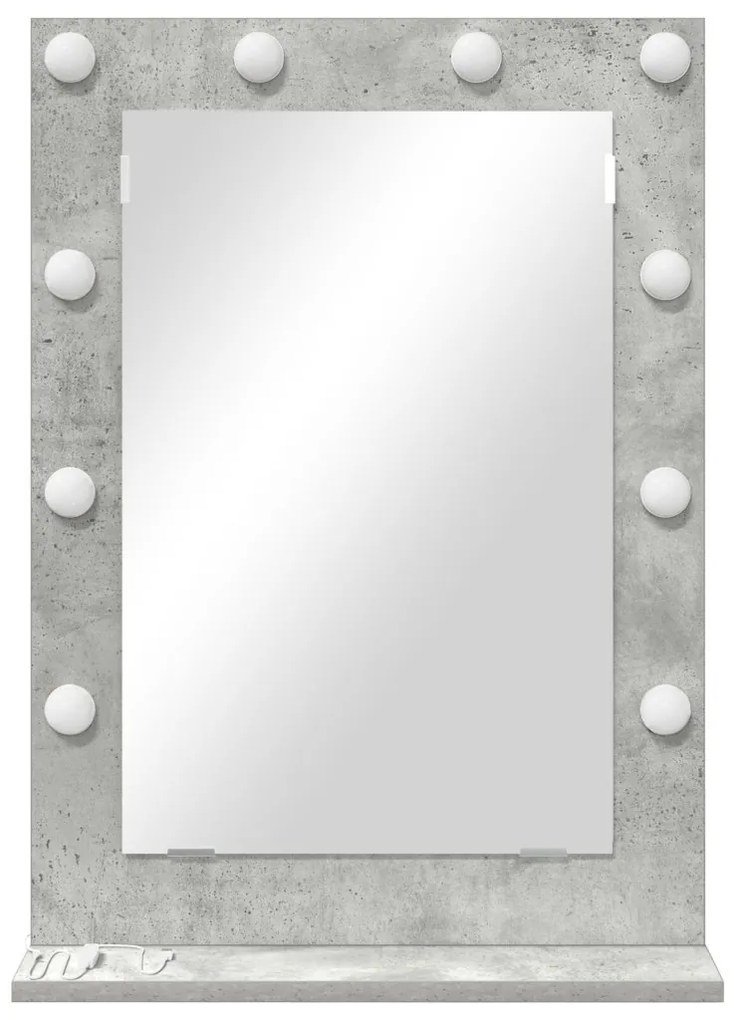 Toalett Tükör LED -es lámpákkal Beton Szürke 70 x 50 x 18 cm