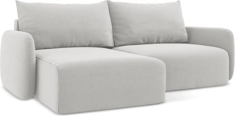 Világosszürke bársony kinyitható-tárolóhelyes sarokkanapé (bal oldali-heverő résszel) Kalena – Makamii
