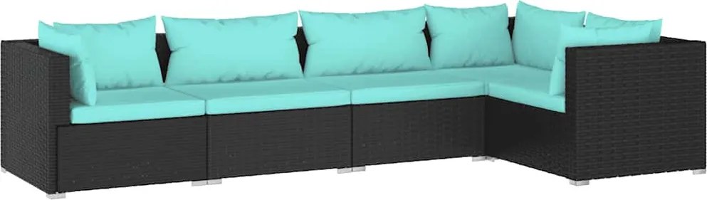 5 részes fekete polyrattan kerti ülőgarnitúra párnákkal