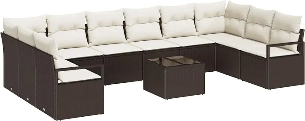 vidaXL Kanapé Szett párnával 11 pcs Barna polirattan