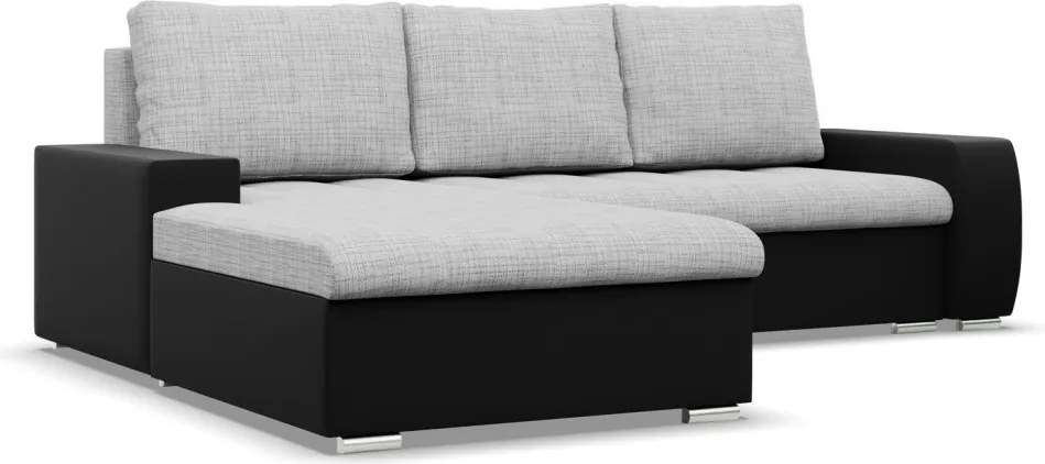 Toronto sarokkanapé, 2 ágyneműtartóval, fonott + műbőr, baloldali, szürke - fekete