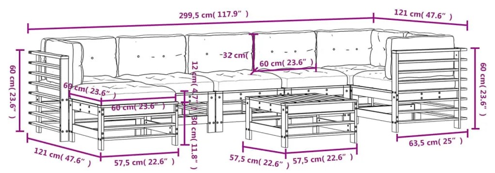 vidaXL 8 részes impregnált fenyőfa kerti ülőgarnitúra párnával