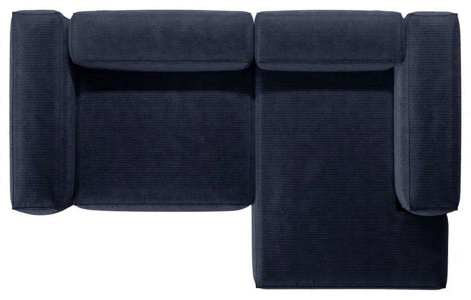 Sötétkék kordbársony sarokkanapé (jobb oldali-heverő résszel) Bergamo – Cosmopolitan Design