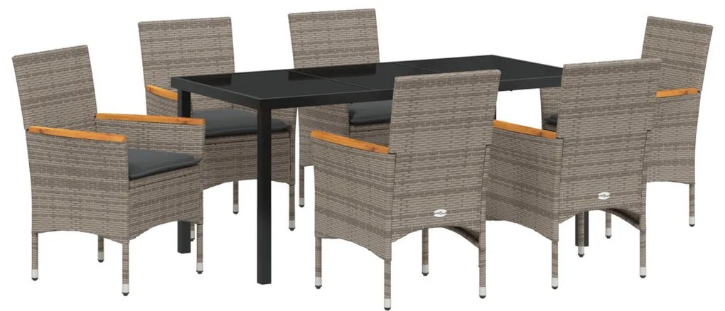 7 Darabos Kerti Étkezőszett Párnás Szürke Poly Rattan