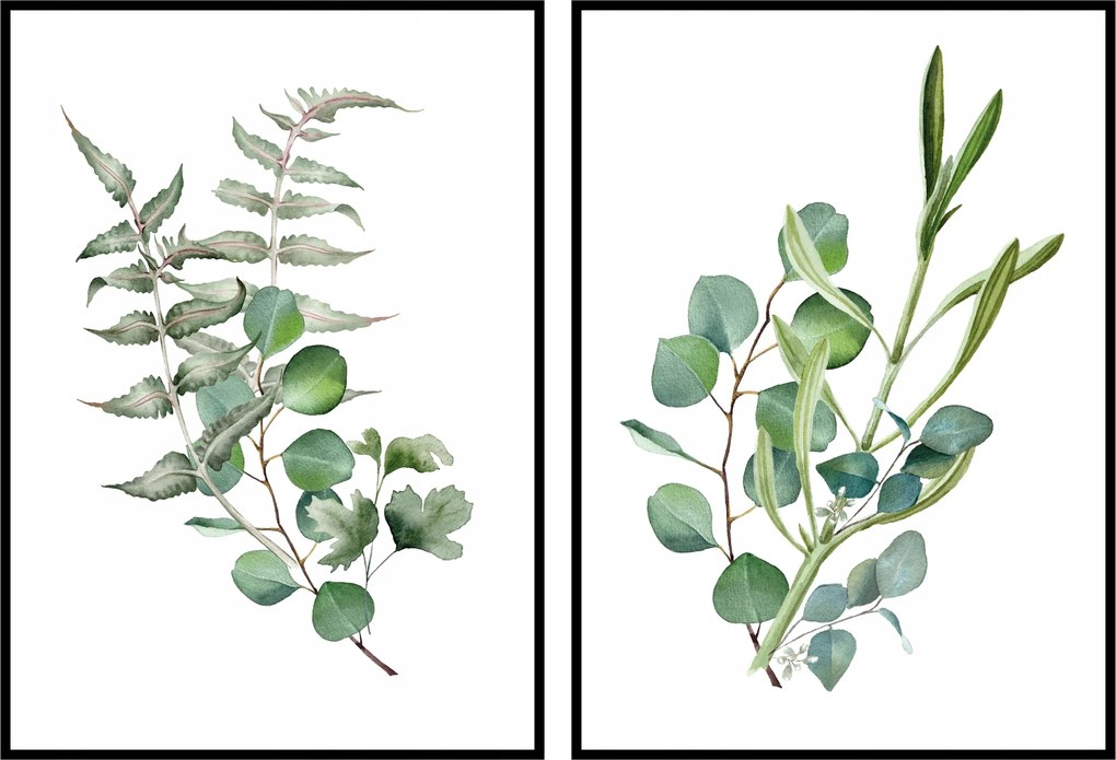 Pilakat levelek botanika zöld fű grafika diptichon 2db 50x70cm