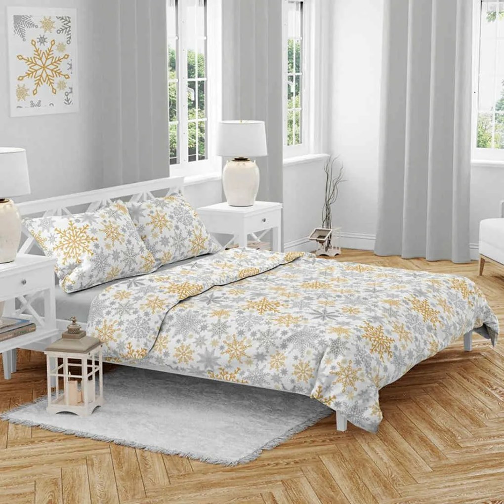 Karácsonyi Arany pehely pamut ágyneműhuzat TiaHome - 1x Párna 90x70cm, 1x Paplan 140x200cm