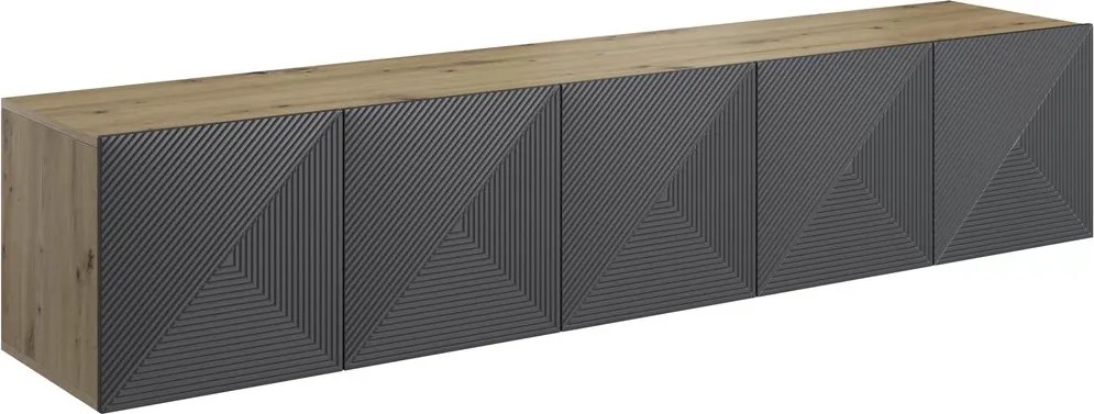 Asha falra szerelhető TV szekrény 200 cm, bordázott előlap - artisan / rivier stone matt