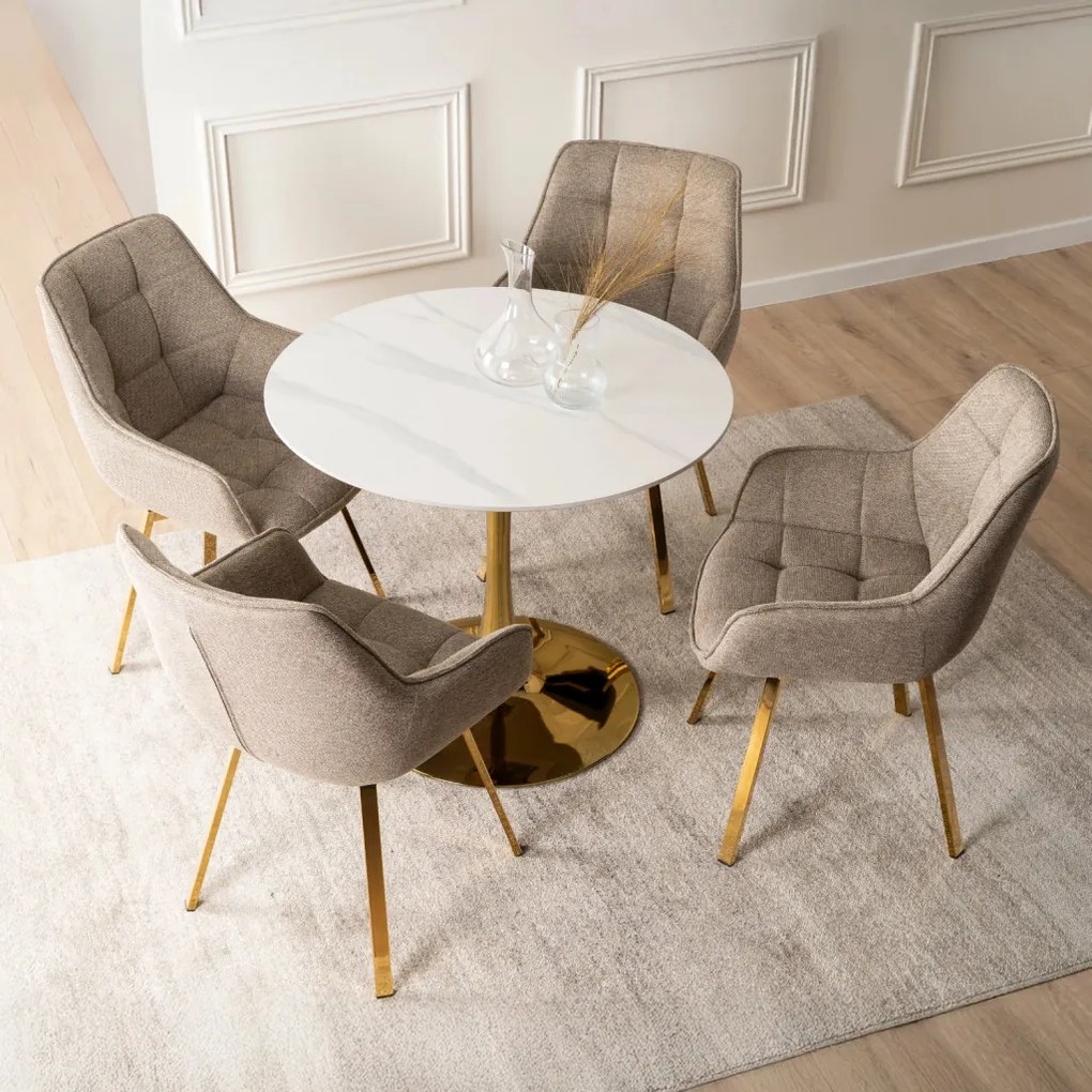 SANDER 90 cm-es étkezőasztal fehér/arany színben