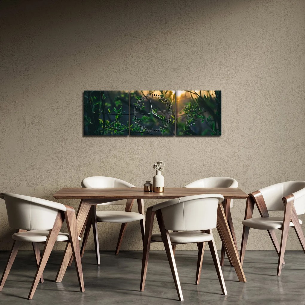 A ragyogó nap képe a fák gallyain keresztül (órával) (90x30 cm)