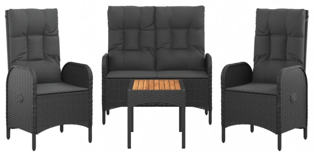 vidaXL 4 részes fekete polyrattan kerti étkezőszett párnákkal