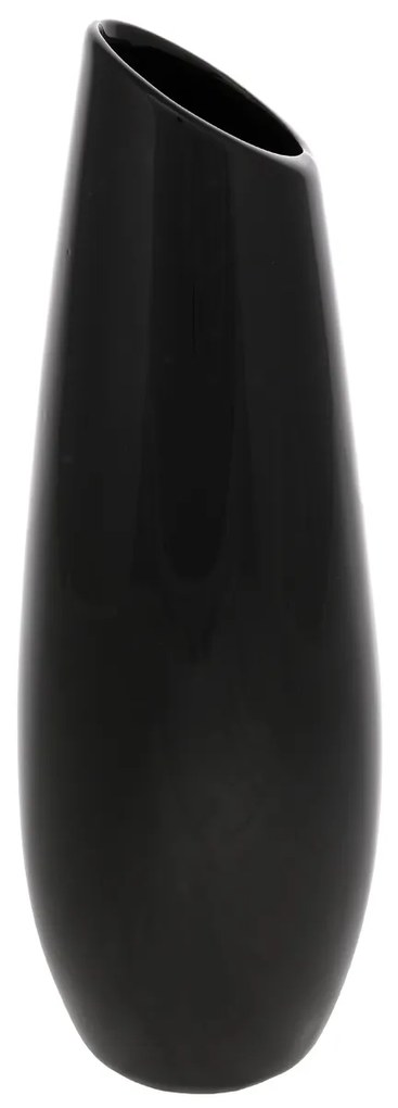 Oval kerámia váza, 12 x 36 x 12 cm, fekete