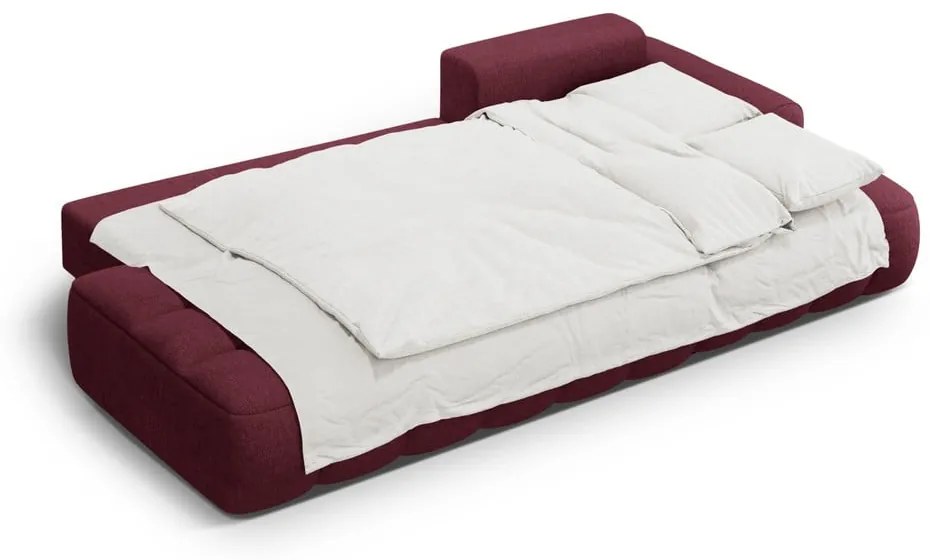 Borvörös kinyitható-tárolóhelyes sarokkanapé (jobb oldali-heverő résszel) Linz – Cosmopolitan Design