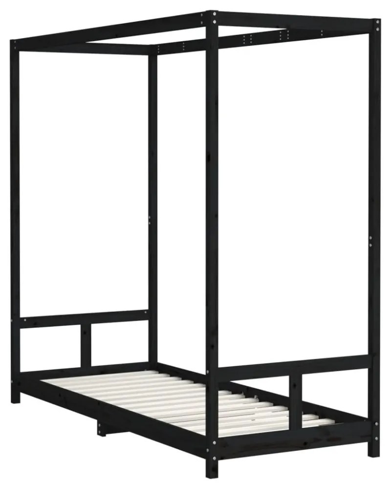 fekete tömör fenyőfa gyerekágykeret 80 x 200 cm