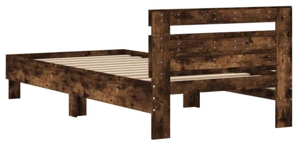 füstös tölgyszínű szerelt fa ágykeret fejtámlával 100 x 200 cm
