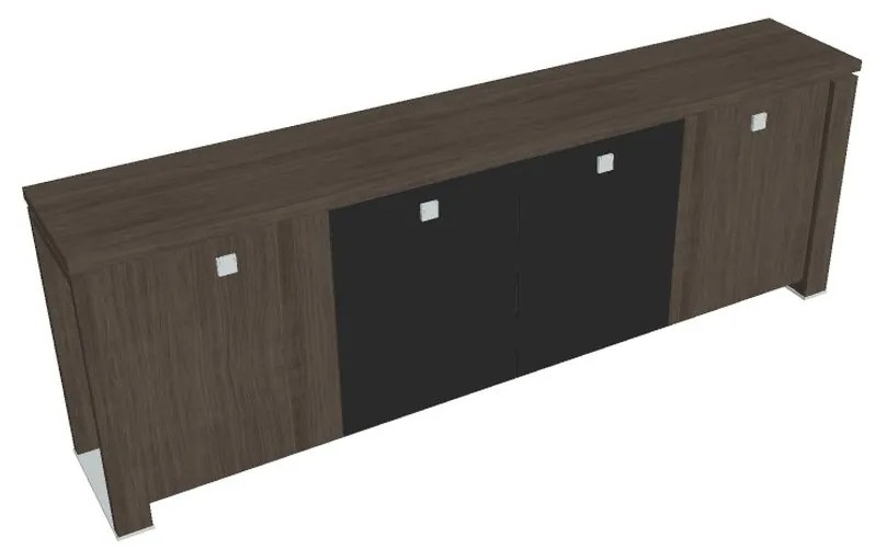 Verno+ S alacsony szekrény 260 x 46 x 90 cm, kombinált ajtó, antracit tölgy / fekete