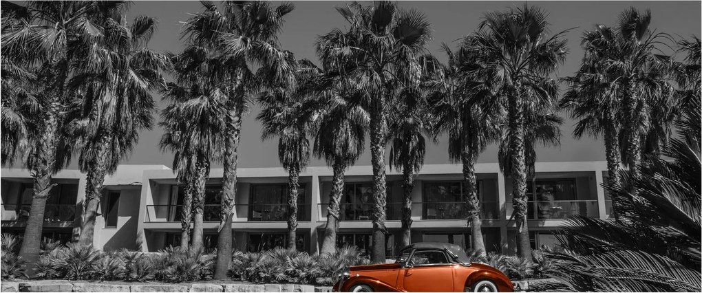 Kép - retro piros autó (120x50 cm)