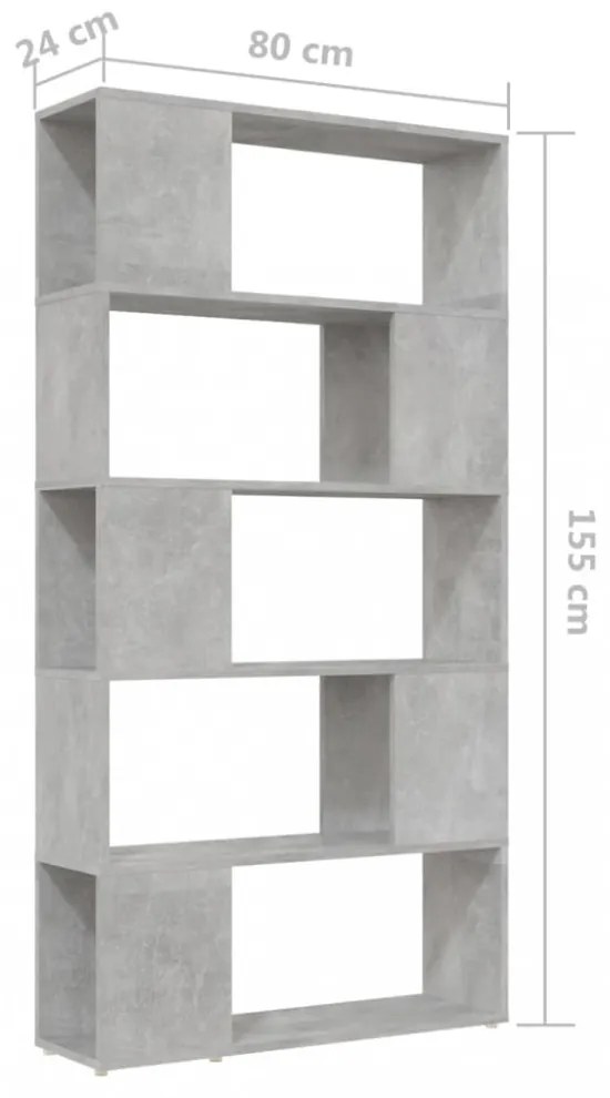 betonszürke térelválasztó könyvszekrény 80 x 24 x 155 cm