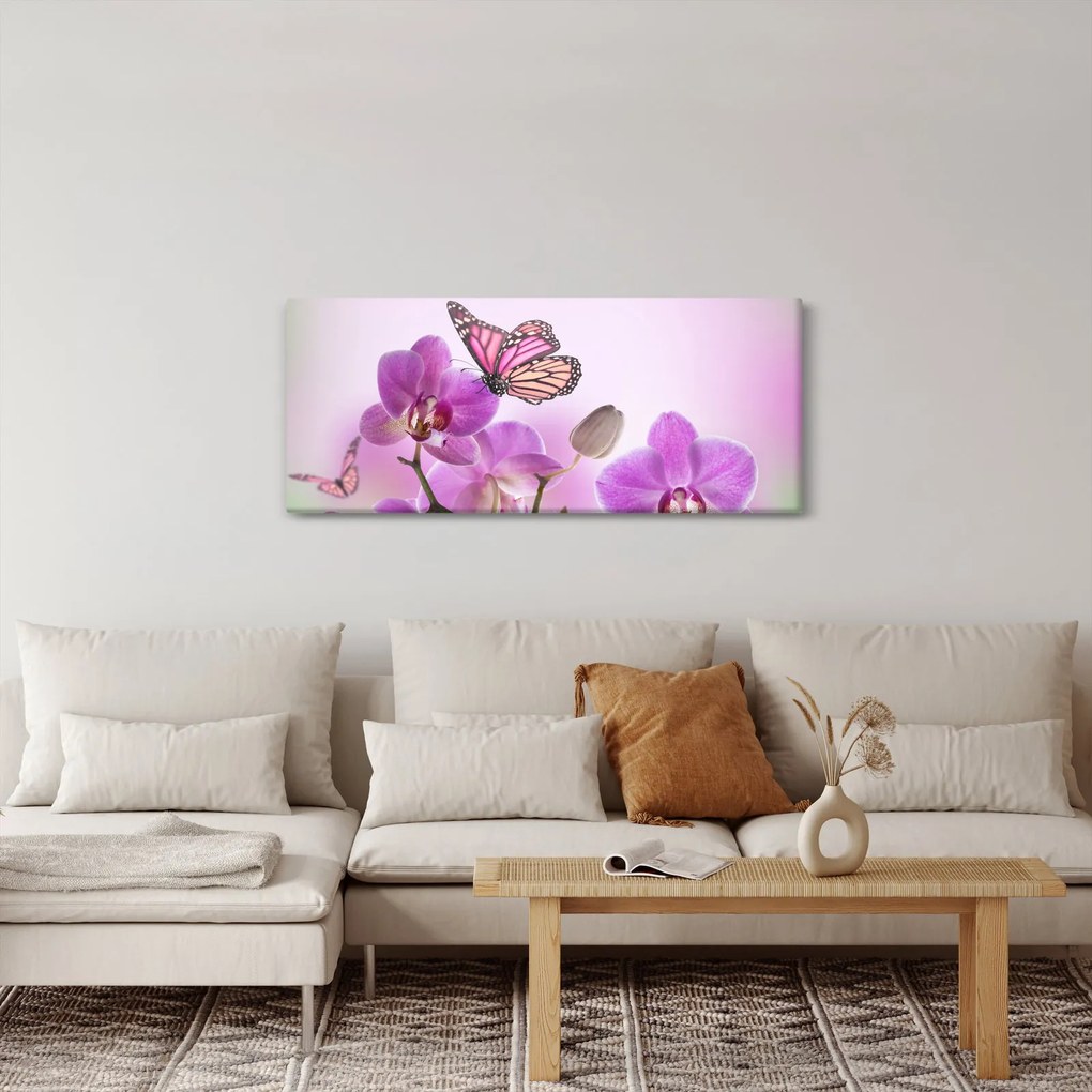 Kép - Pillangó orchidea virágon, lila (120x50 cm)