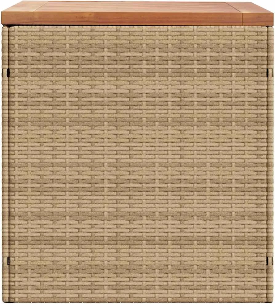 vidaXL bézs polyrattan és akácfa kerti tárolóláda 110 x 50 x 54 cm