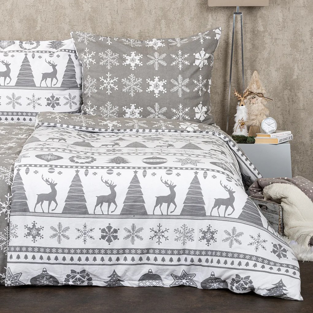 4Home Christmas Time flanel ágyneműhuzat, szürke, 140 x 200 cm, 70 x 90 cm