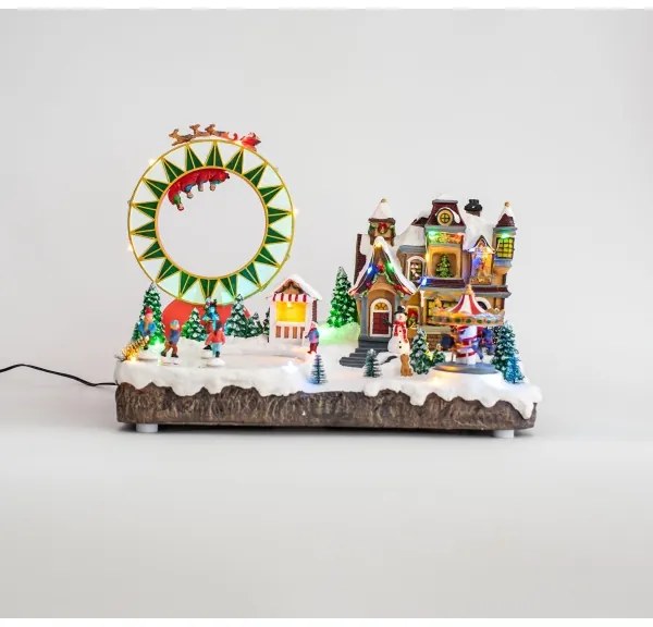 LED RGB Animált karácsonyi dekoráció zenével 30xLED/1,5W/230V havas falu