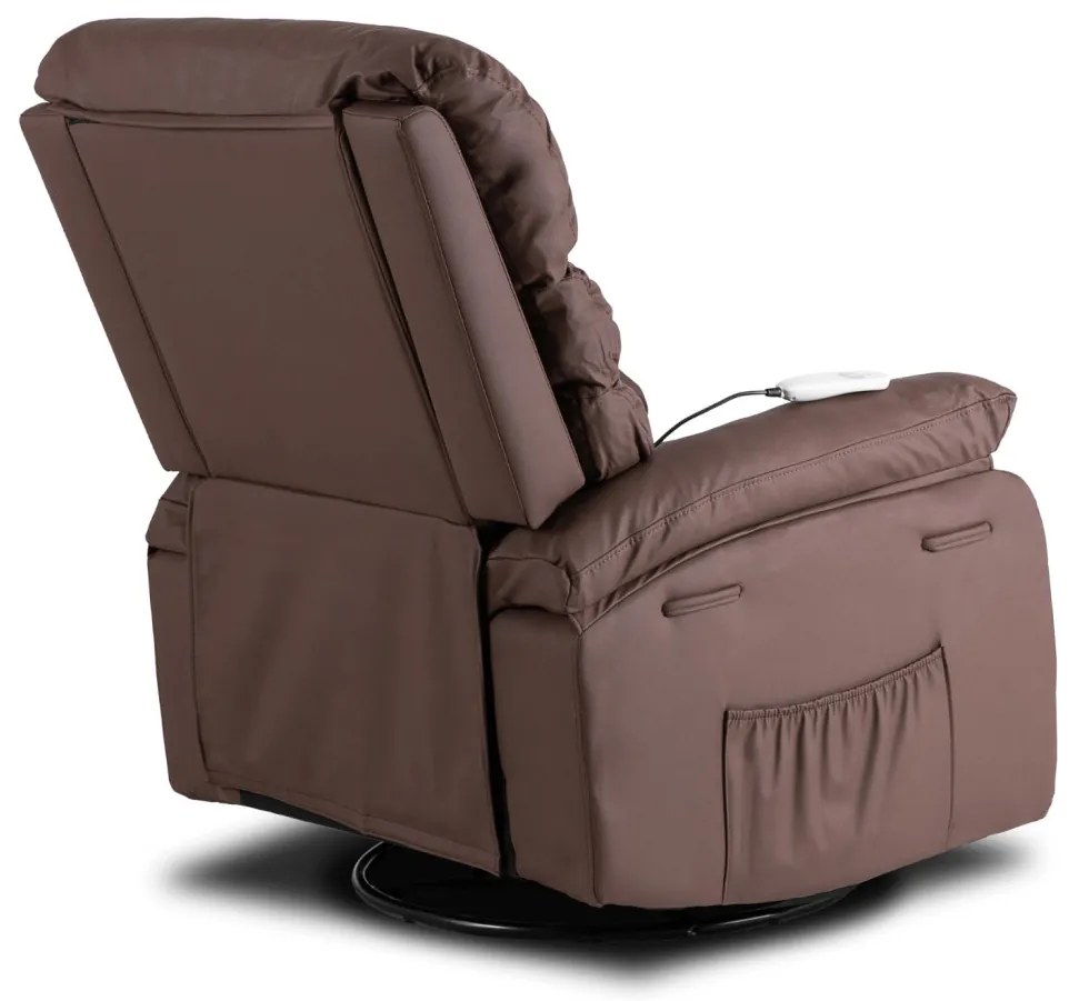Fotel Rozkładany Masujący BRUCE z Funkcją Kołyski Brązowy Ekoskóra