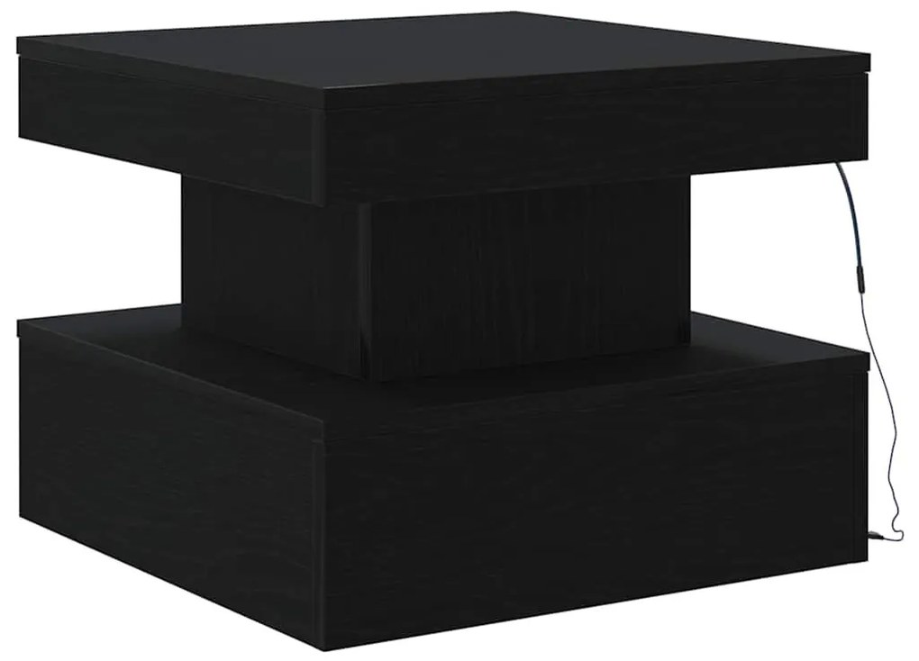 fekete tölgyszínű dohányzóasztal LED-lámpákkal 50 x 50 x 40 cm