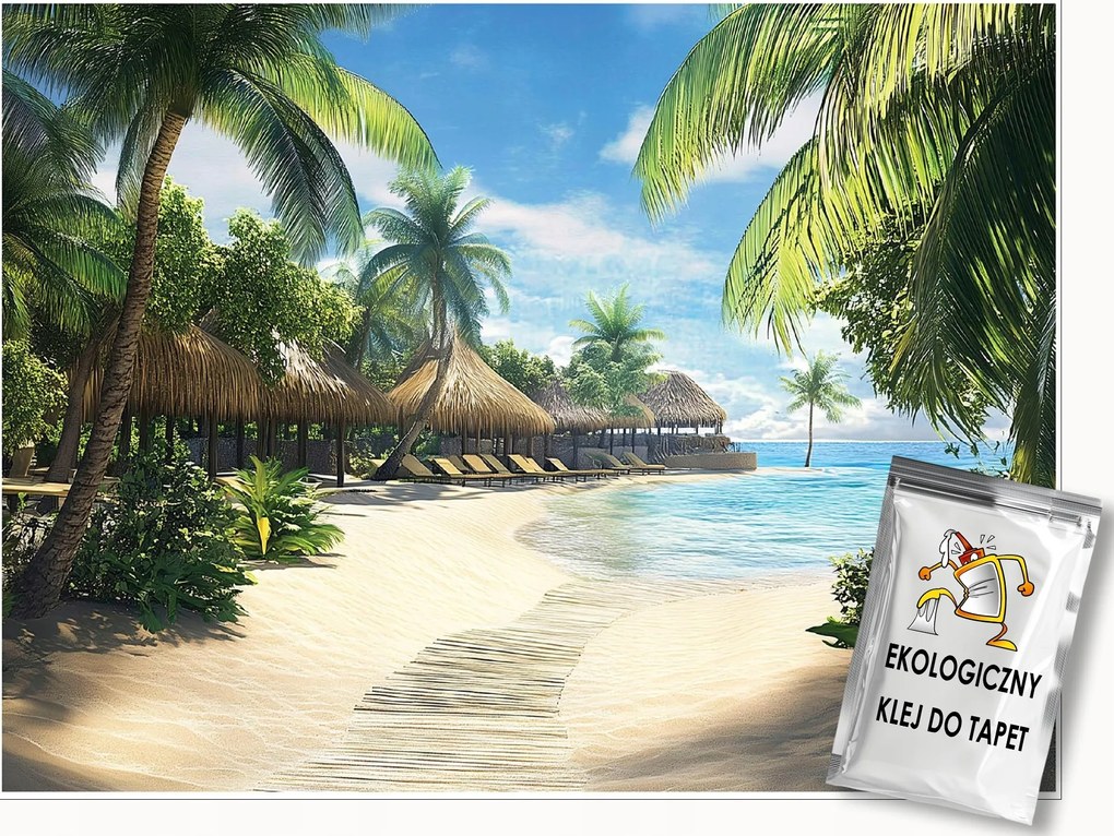 Fotótapéta Paradicsom Tengerpart Pálmafák Tenger 3D Falra Hálószoba Nappali 350x250